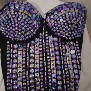 Dazzling Black and Purple Rhinestone Bustier
